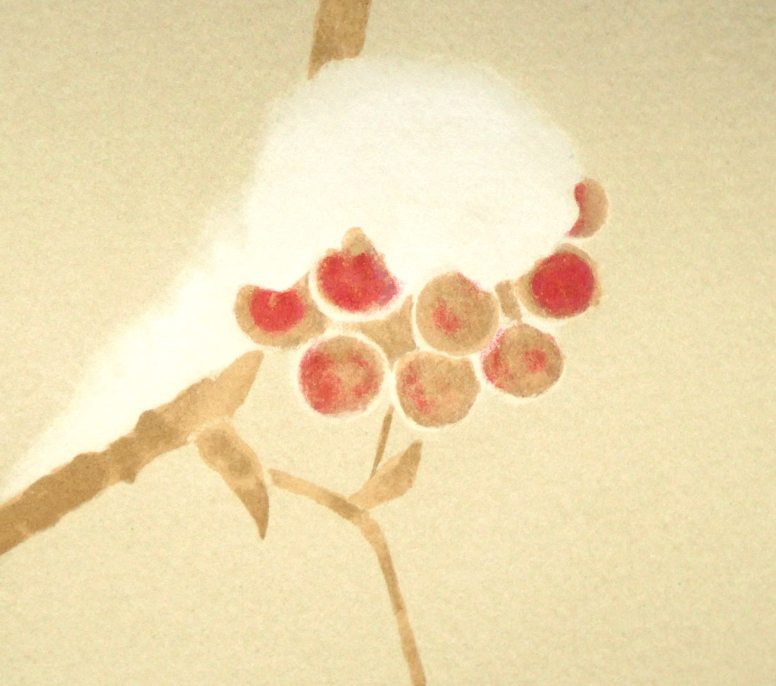 上村淳之「雪中小禽」リトグラフ 絵画買取・販売の小竹美術