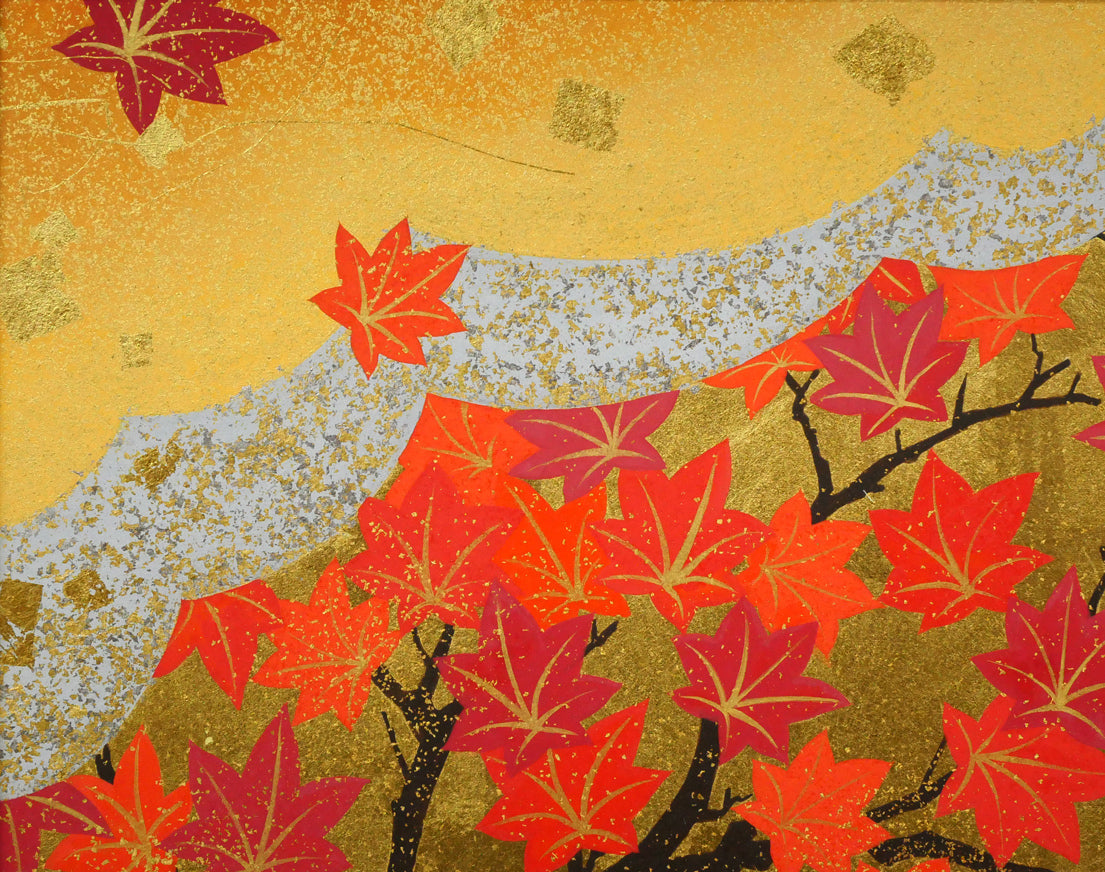 植田環「扇面輝図 紅葉」日本画・F6号 絵画買取・販売の小竹美術