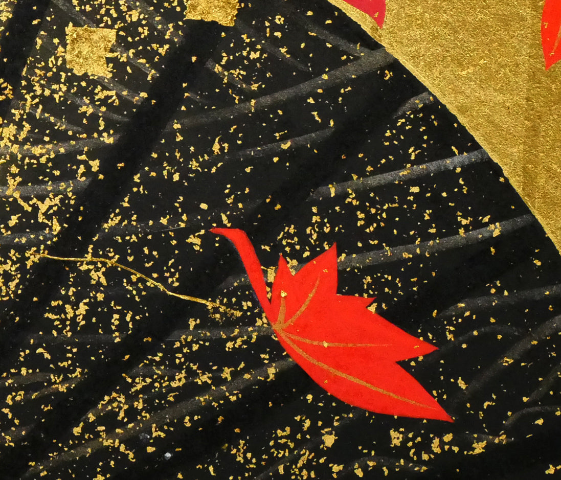 植田環「扇面輝図 紅葉」日本画・F6号 絵画買取・販売の小竹美術