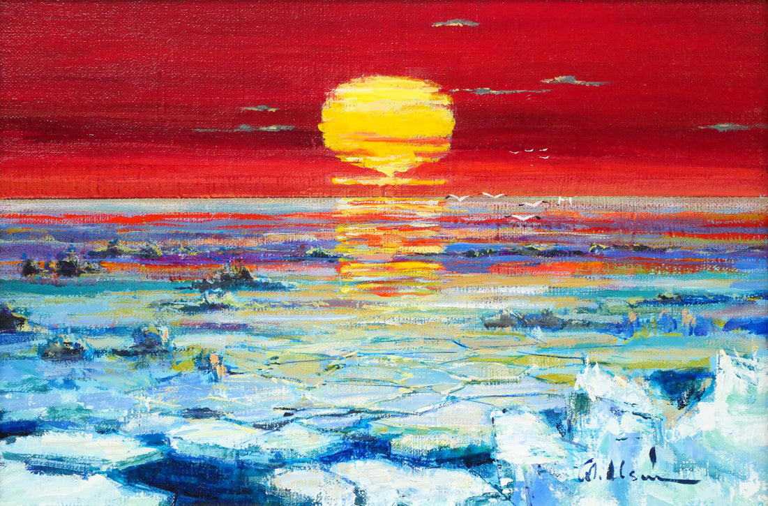 碓井正人「流氷の海」油絵・P6号 絵画買取・販売の小竹美術