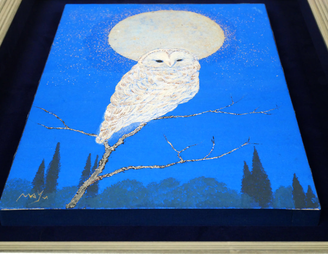 山下まゆみ「森の賢者（フクロウ）」日本画・P6号 絵画買取・販売の