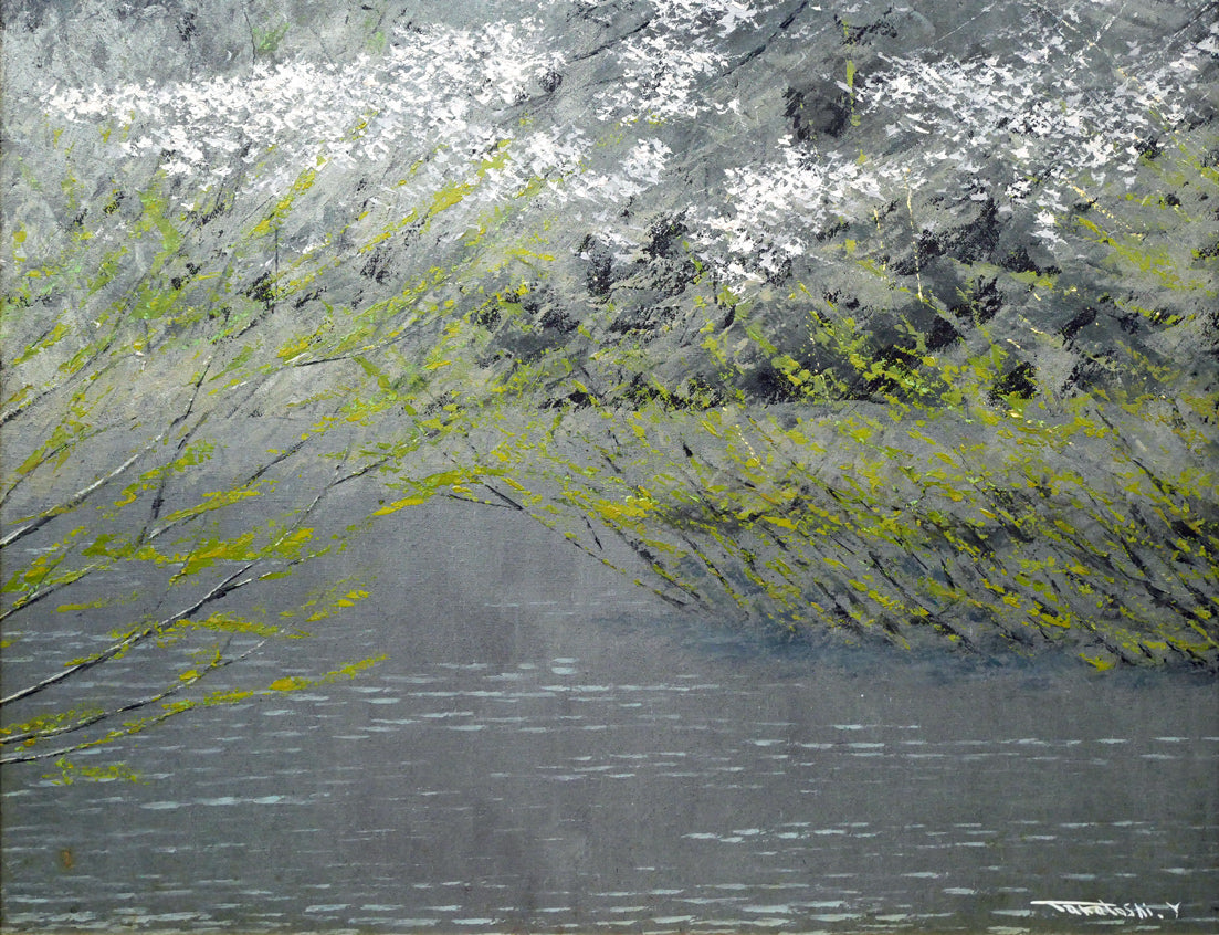 山崎貴稔「水元（公園・桜・東京）」油絵・F20号 絵画買取・販売の小竹美術