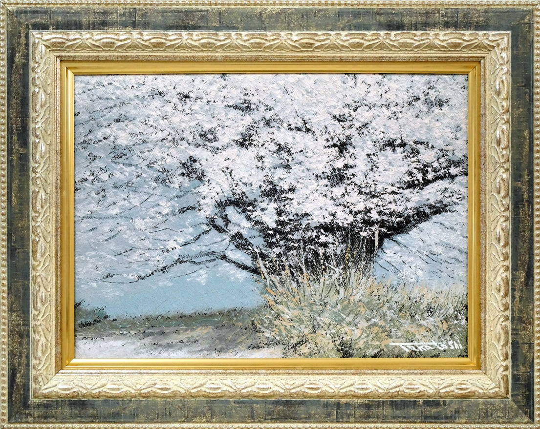 山崎貴稔「水元（公園・桜・東京）」油絵・F20号 絵画買取・販売の小竹美術