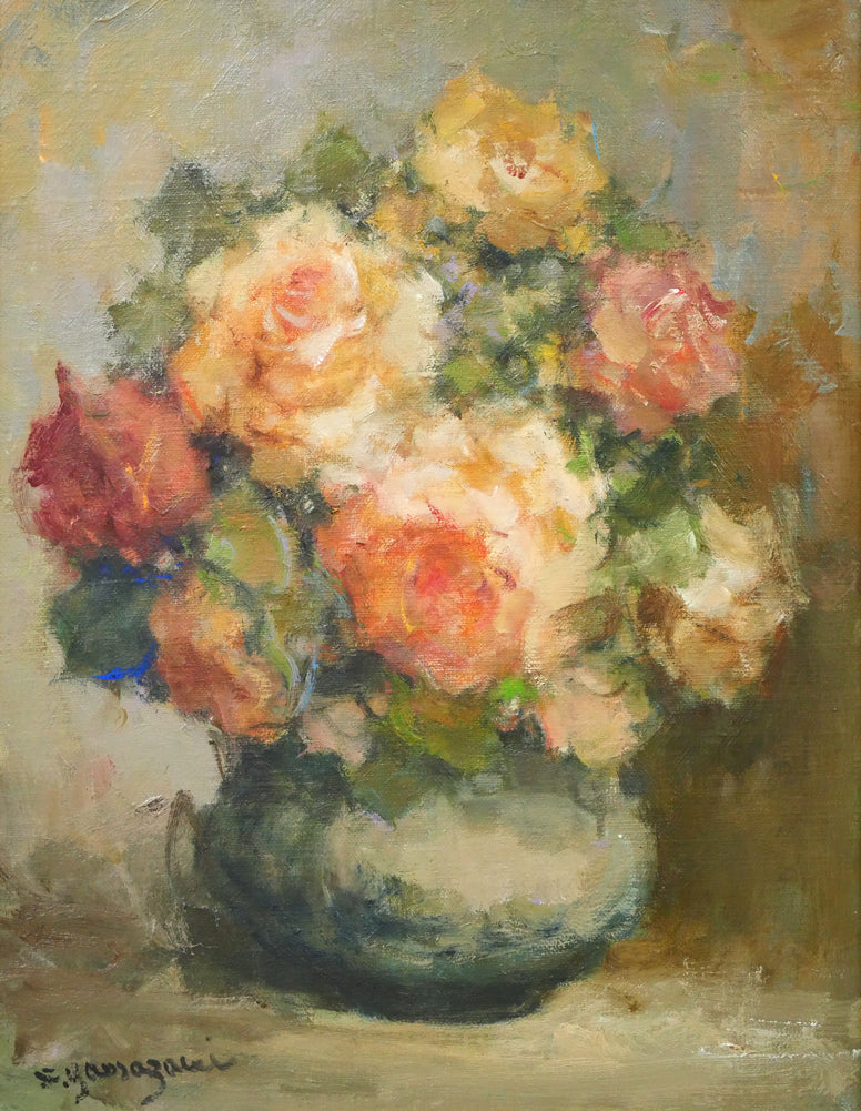 山崎翠祥「薔薇」油絵・F6号 絵画買取・販売の小竹美術