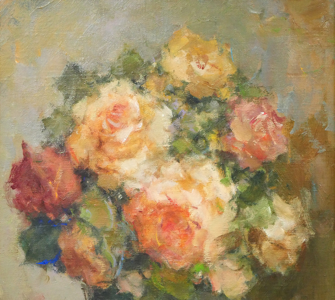 山崎翠祥「薔薇」油絵・F6号 絵画買取・販売の小竹美術