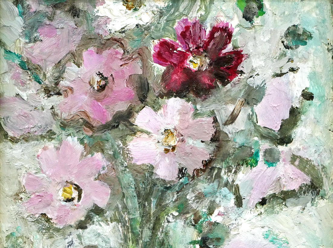 八木伸子「コスモス」油絵・F3号 絵画買取・販売の小竹美術