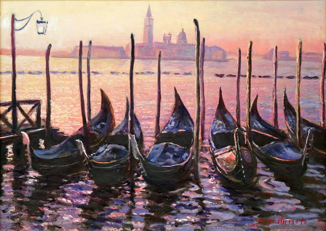 吉本哲「ヴェネチア夜明け（イタリア）」油絵・F4号 絵画買取・販売の