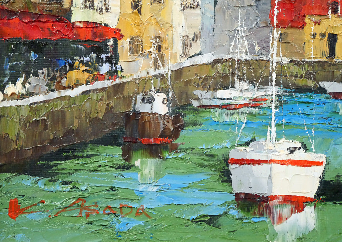 浅田薫「オンフルール港（フランス）」油絵・F4号 絵画買取・販売の