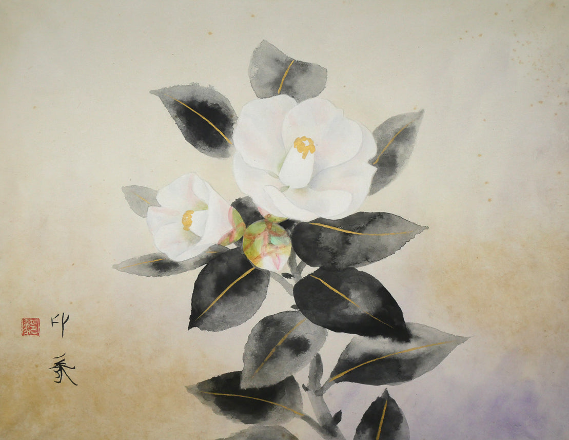 堂本印象「白きつばき」日本画・F6号 絵画買取・販売の小竹美術
