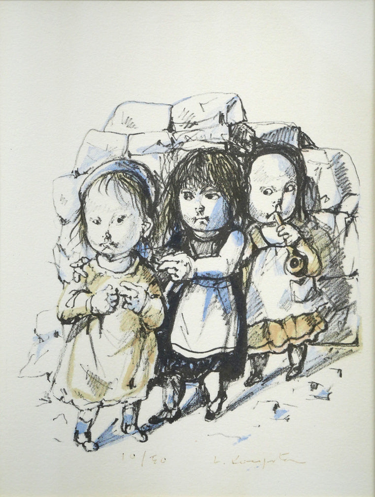 藤田嗣治「三人の女の子」リトグラフ 絵画買取・販売の小竹美術