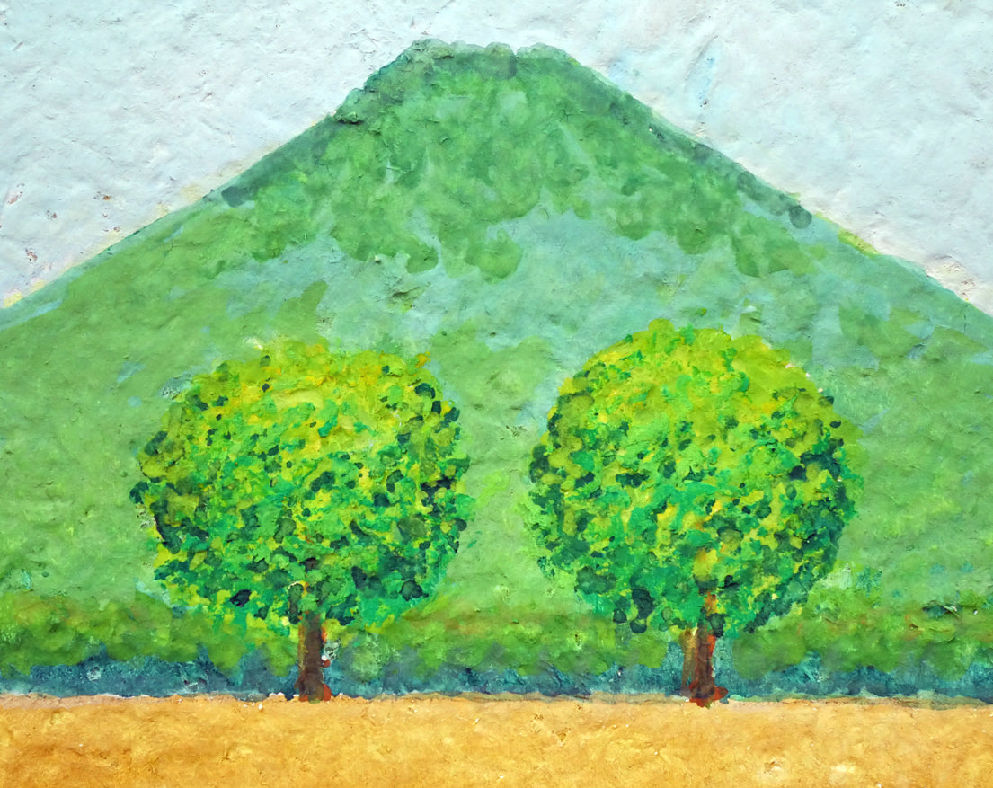 府川誠「二本の木」肉筆油彩画・色紙サイズ 絵画買取・販売の小竹美術