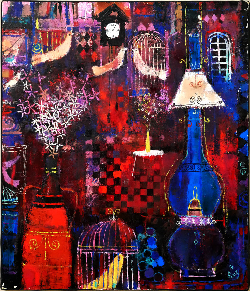 早川義孝「アトリエの中で」油絵・F10号 絵画買取・販売の小竹美術