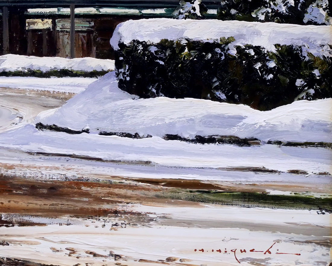 樋口洋「雪の東京駅」油絵・F8号 絵画買取・販売の小竹美術