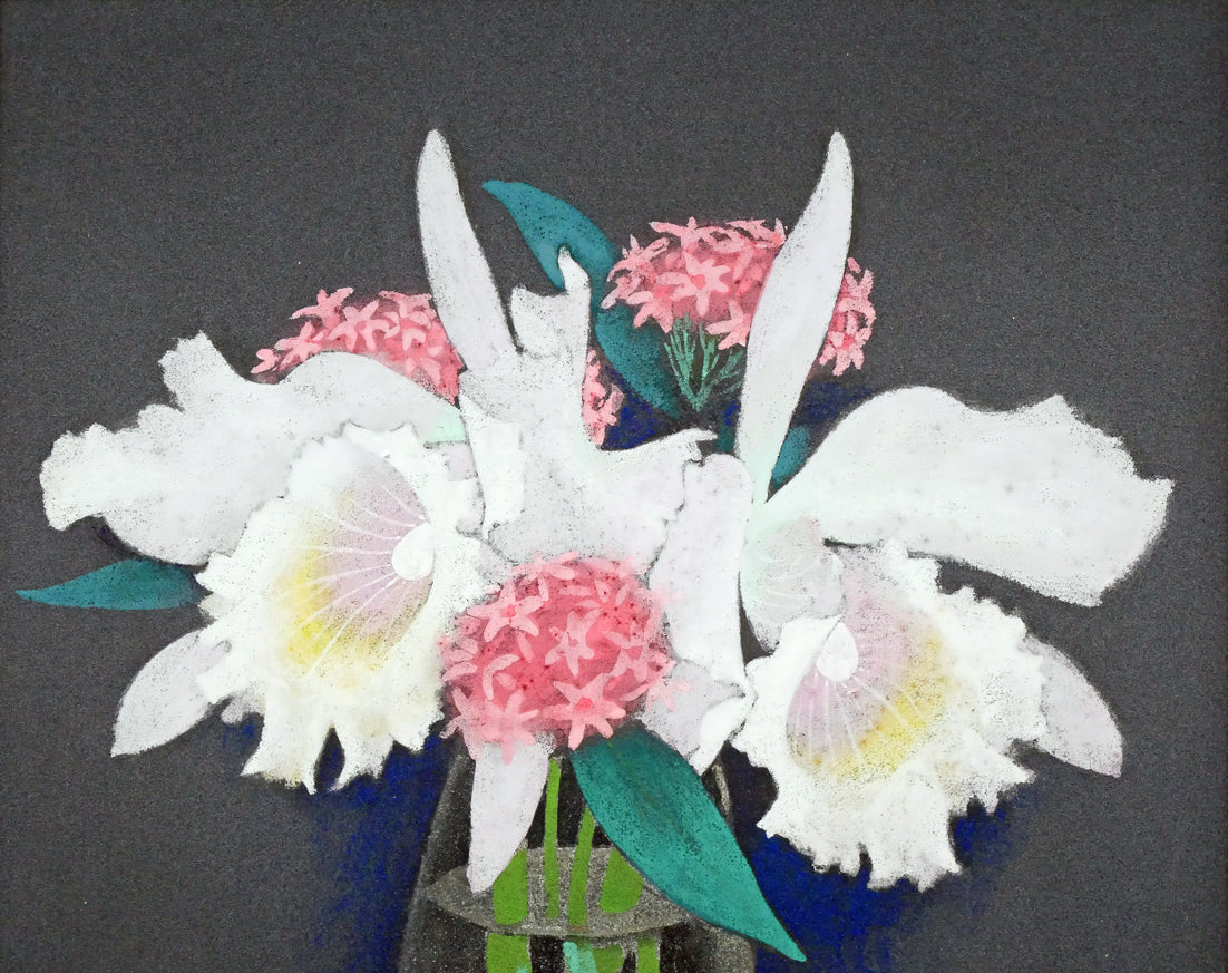 今井守彦「瓶花（カトレヤ）」日本画・P8号 絵画買取・販売の小竹美術