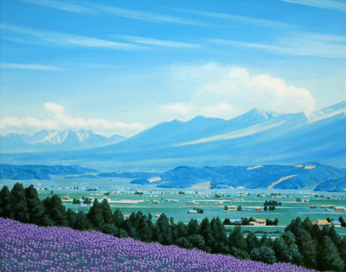 石川雄一「ラベンダーと十勝岳（富良野）」油絵・P15号 絵画買取・販売