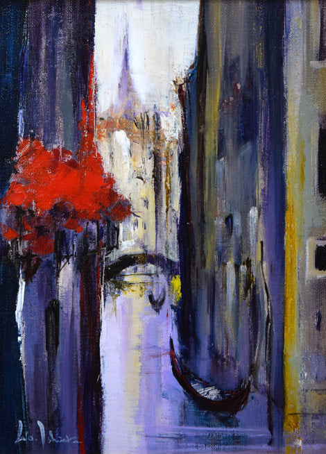 石岡剛「ベニス運河の花（イタリア）」油絵・F4号 絵画買取・販売の