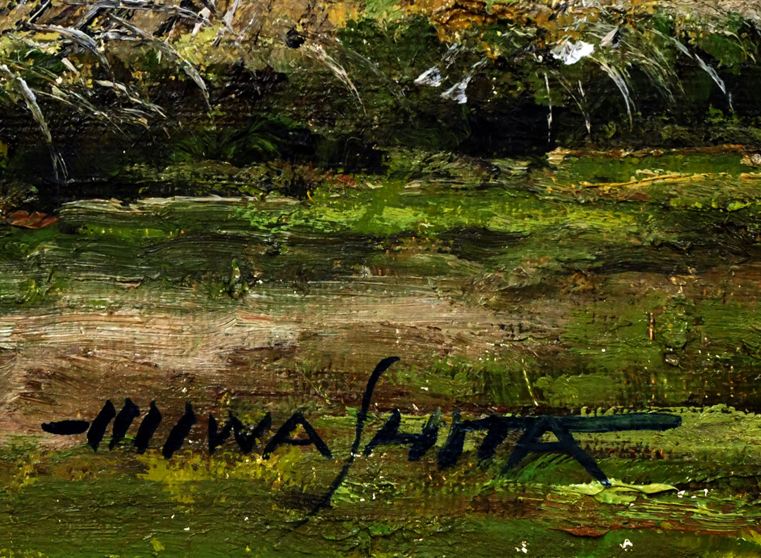 岩下正芙美「甲州民家」油絵・F6号 絵画買取・販売の小竹美術