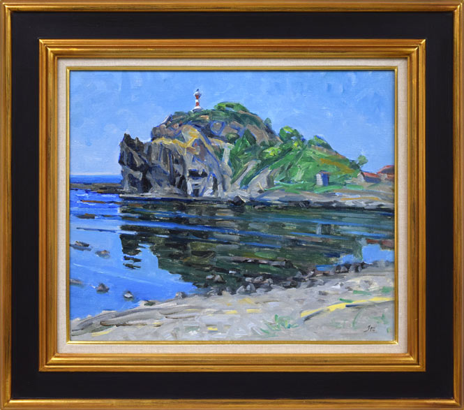伊藤正「本目灯台（島牧）」油絵・F8号 絵画買取・販売の小竹美術