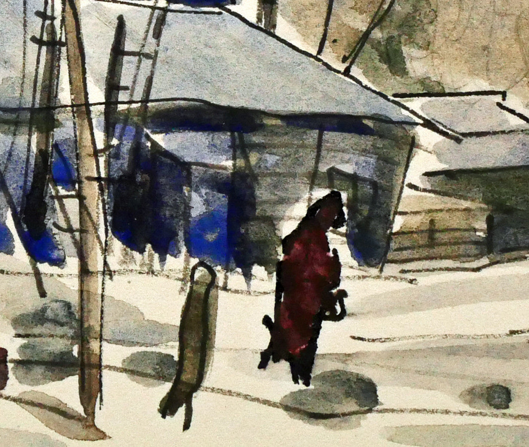 伊藤正「馬橇のある風景」水彩画 絵画買取・販売の小竹美術