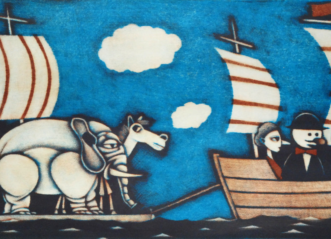 金沢一彦「移住者」銅版画 絵画買取・販売の小竹美術