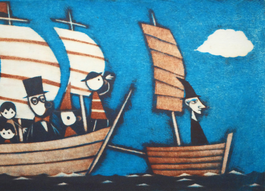 金沢一彦「移住者」銅版画 絵画買取・販売の小竹美術