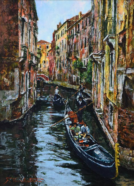 川勝茂弘「ベニス・ゴンドラ（イタリア）」油絵・F4号 絵画買取・販売
