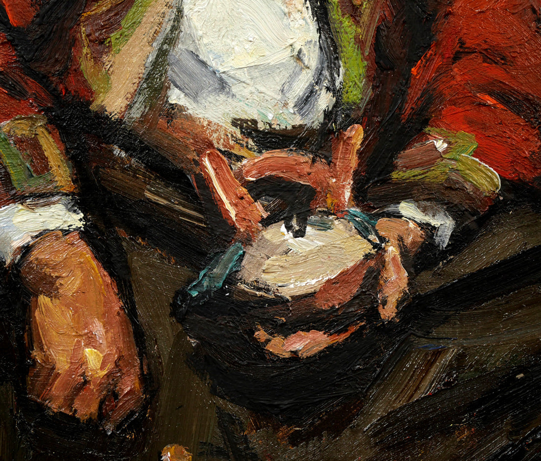 木村捷司「壺を売る女（ペルー・ピサクにて）」油絵・F6号 絵画買取