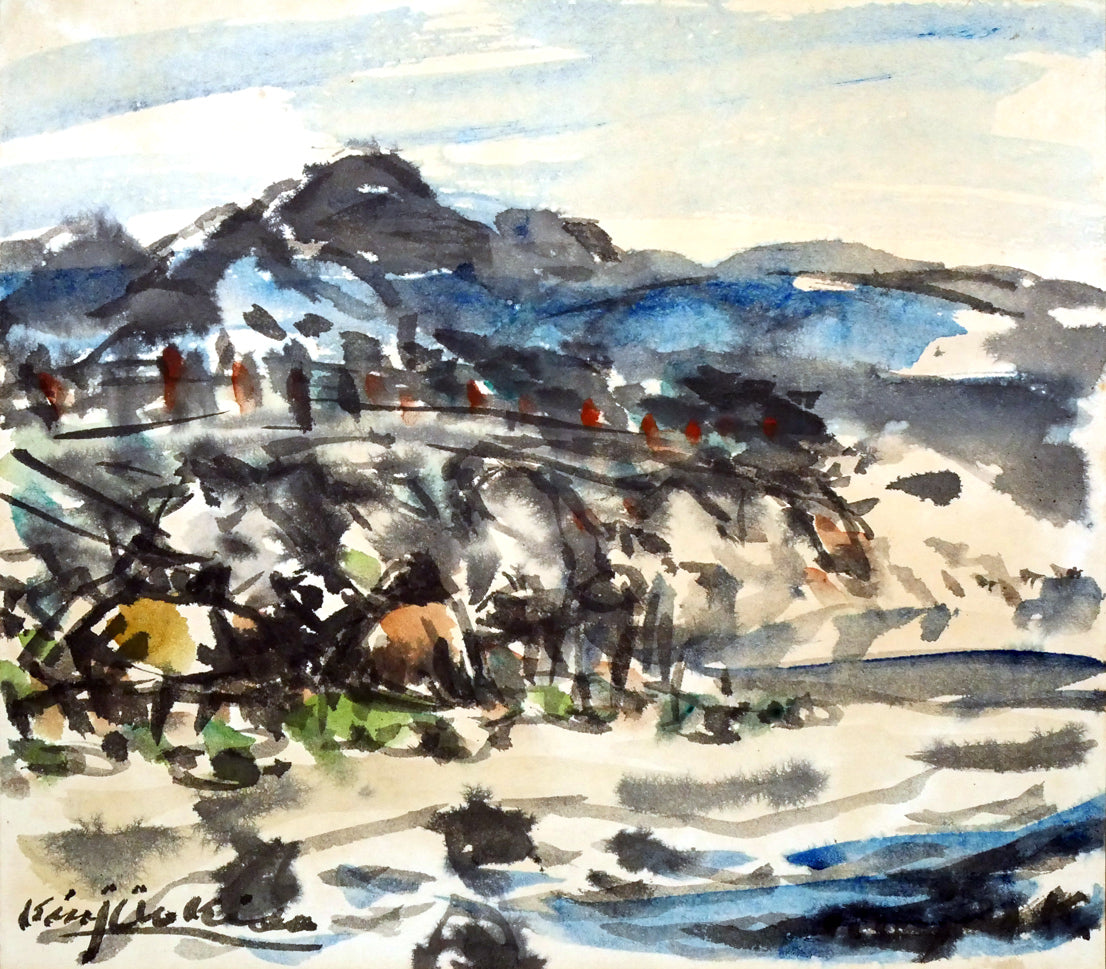 木田金次郎「岩内・堀株（ホリカップ）風景」肉筆彩色画・色紙 絵画