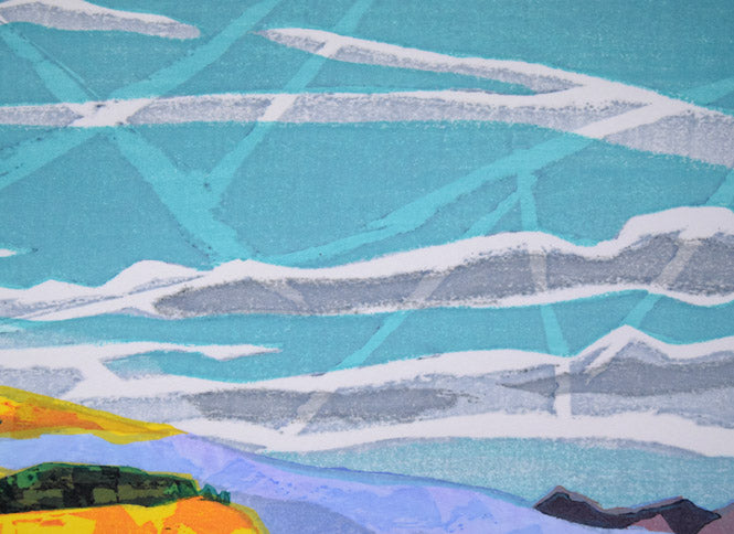 北岡文雄「羅臼岳錦秋」木版画 絵画買取・販売の小竹美術