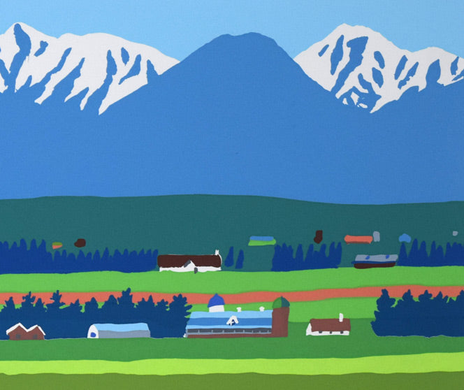 栗谷川健一「平原の春（十勝平野・日高連峰）」シルクスクリーン版画