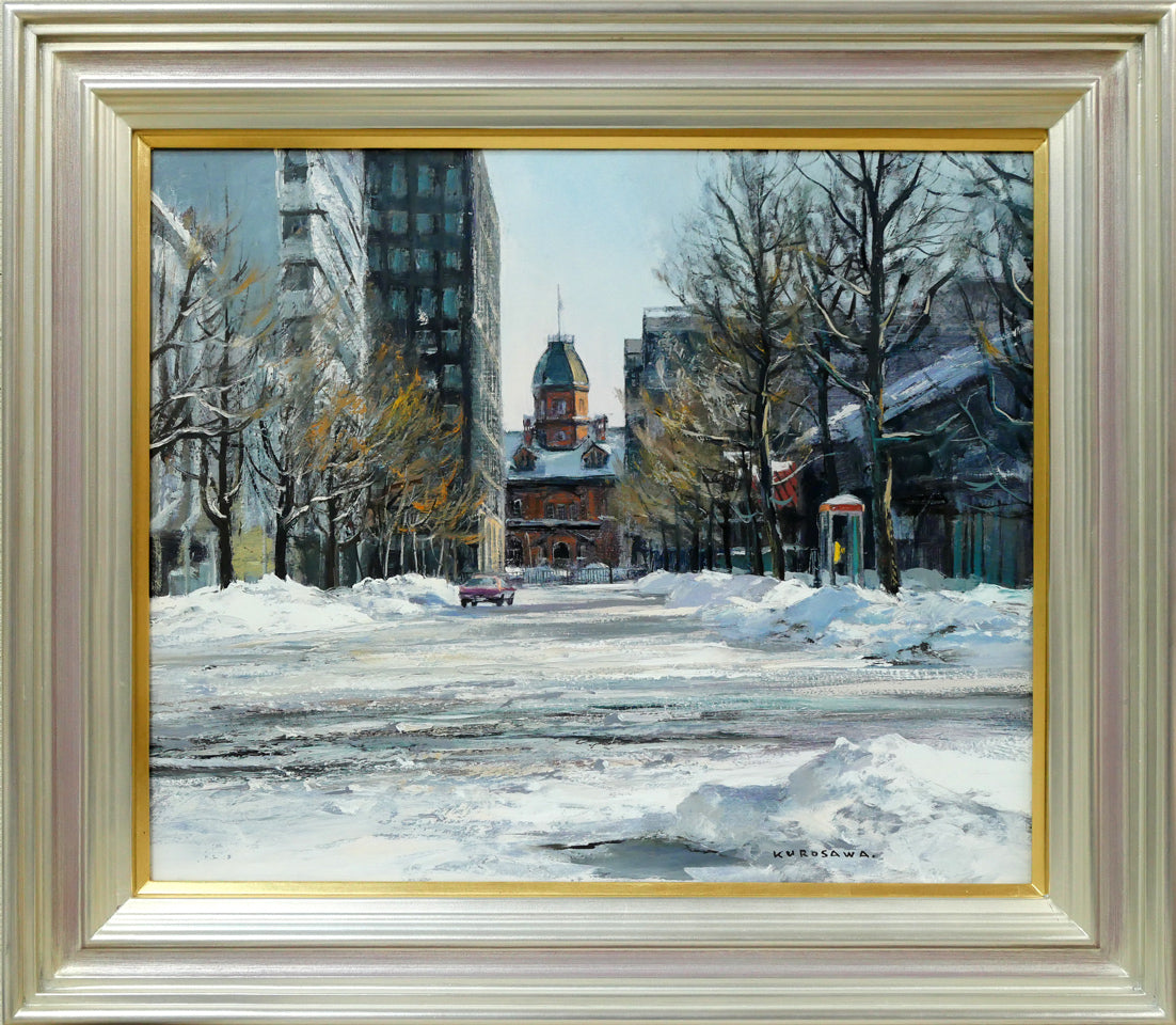 黒沢信男「曇日雪景」油絵・F6号 絵画買取・販売の小竹美術