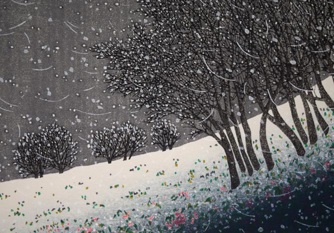 牧野宗則「雪月夜」木版画 絵画買取・販売の小竹美術