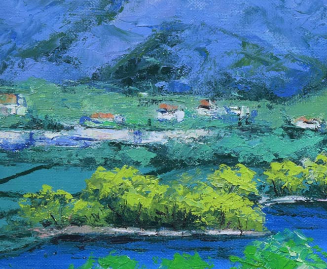 宮倉 靖三「安曇野（木崎湖・長野県）」油絵・F4号 絵画買取・販売の