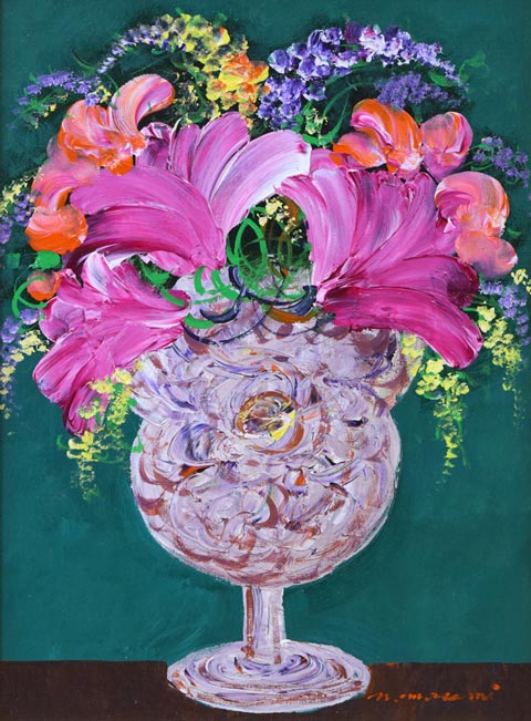 中村政己「花」油絵・F4号 絵画買取・販売の小竹美術