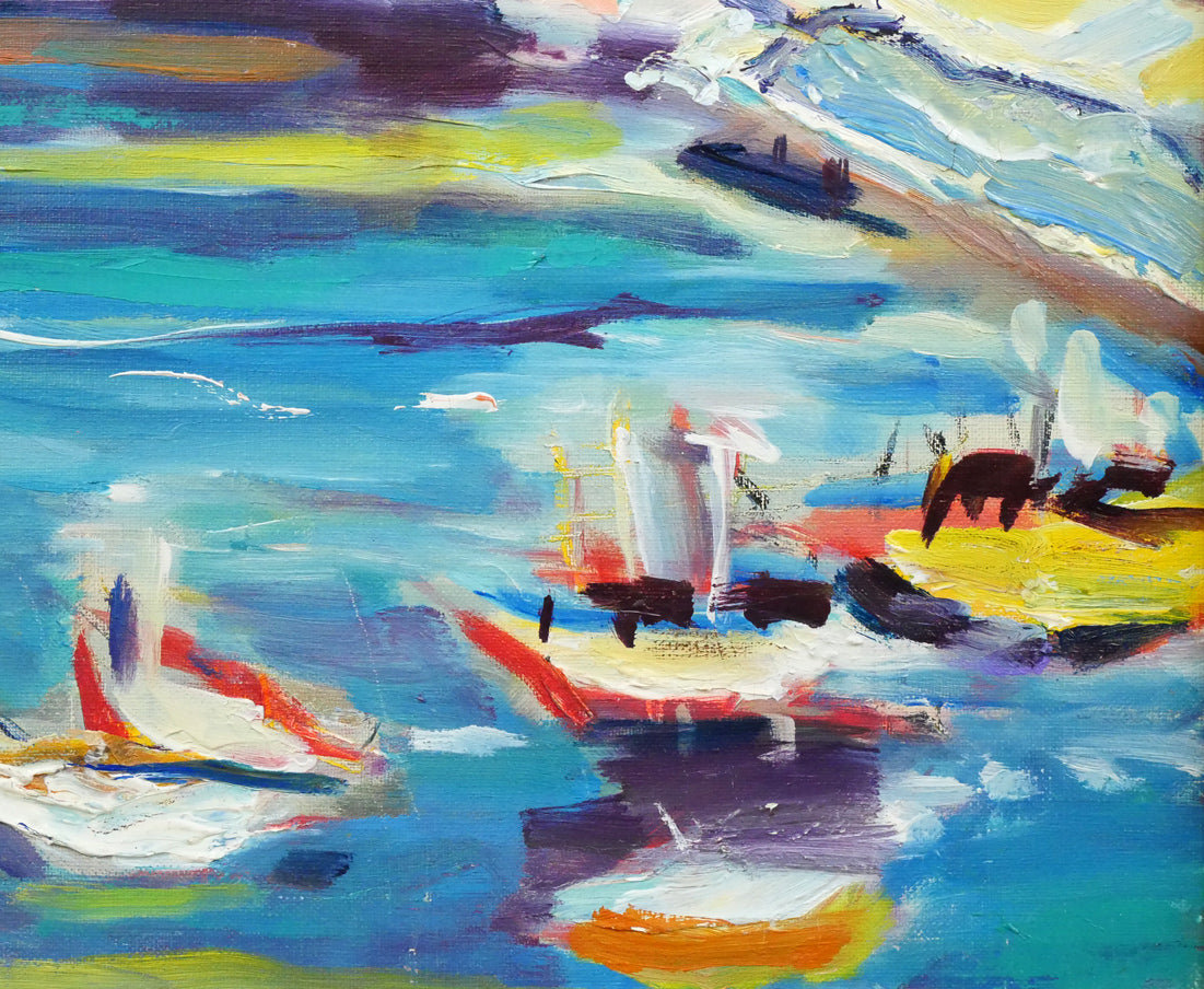 夏山亞貴王「小樽祝津港」油絵・F8号 絵画買取・販売の小竹美術