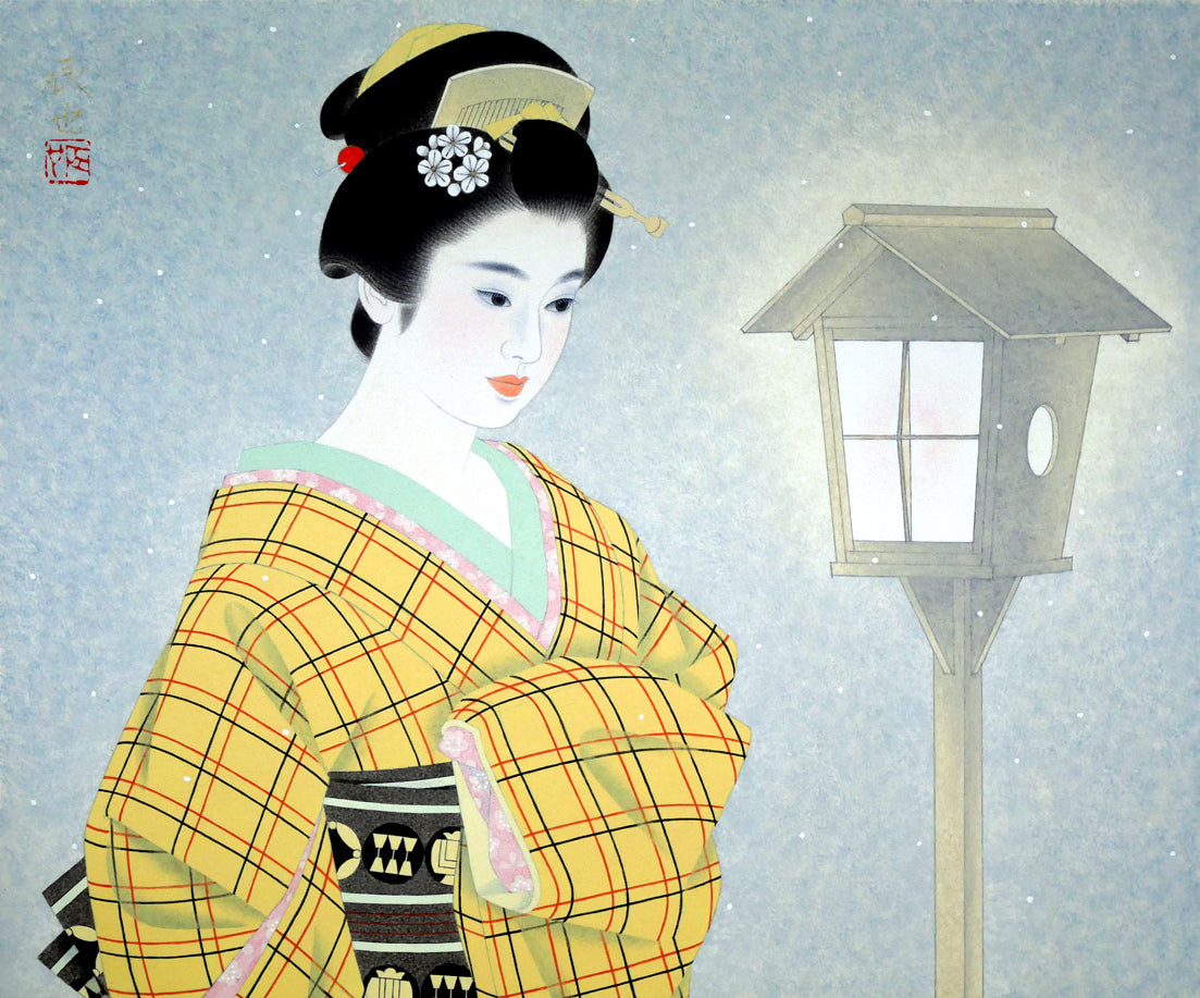 西田辰也「あかり・誰也あんどん」日本画・F8号 絵画買取・販売の小竹美術