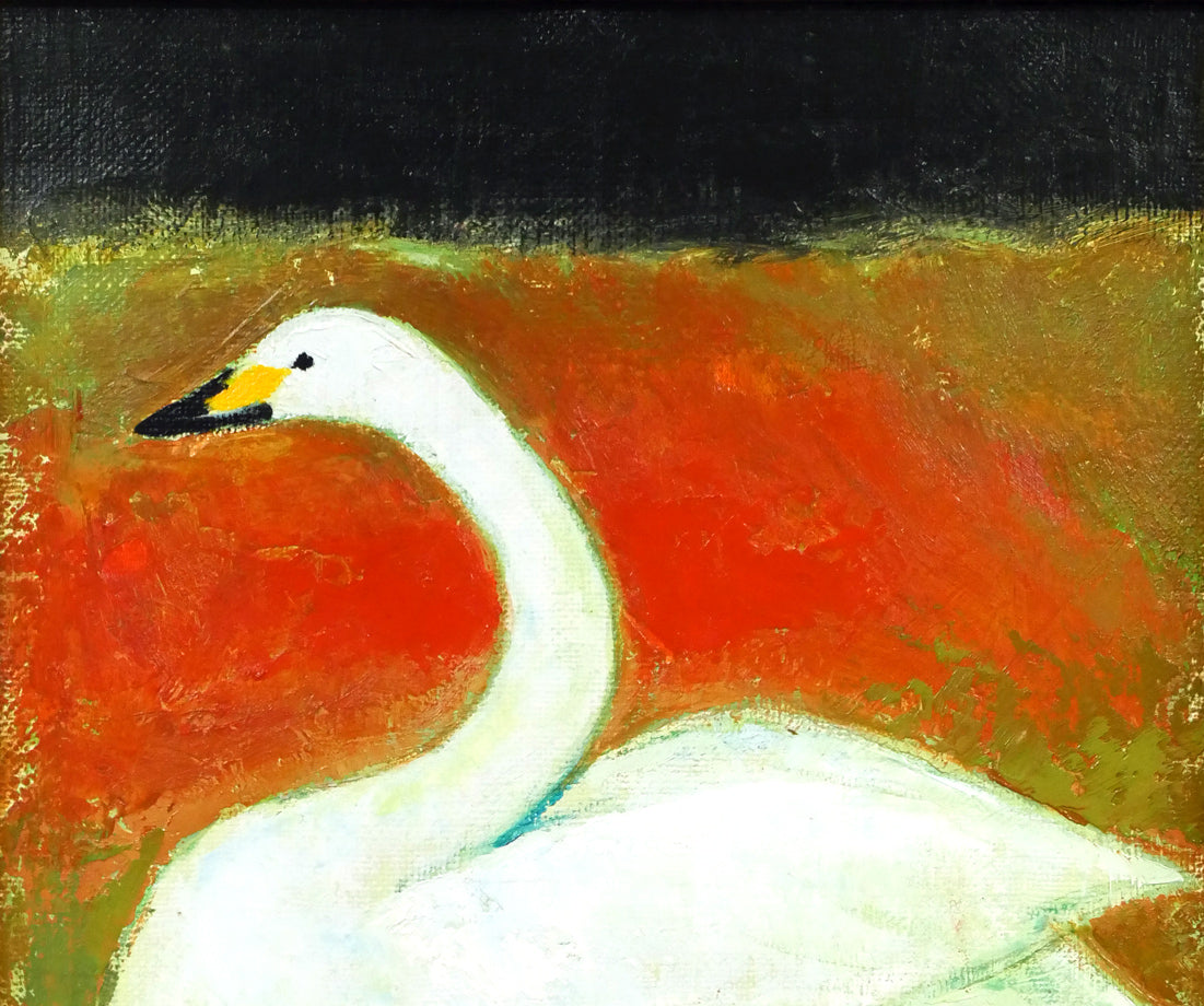 小川原脩「大白鳥」油絵・F4号 絵画買取・販売の小竹美術