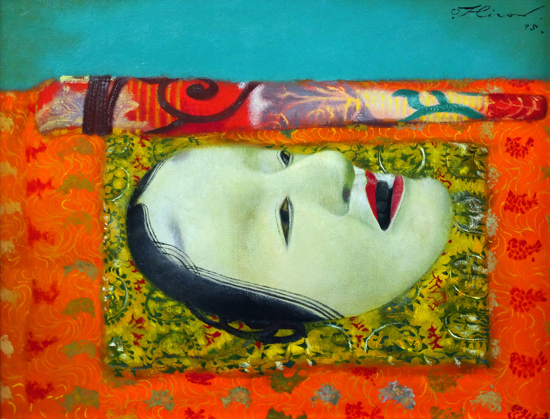 奥谷博「能面」油絵・F5号 絵画買取・販売の小竹美術