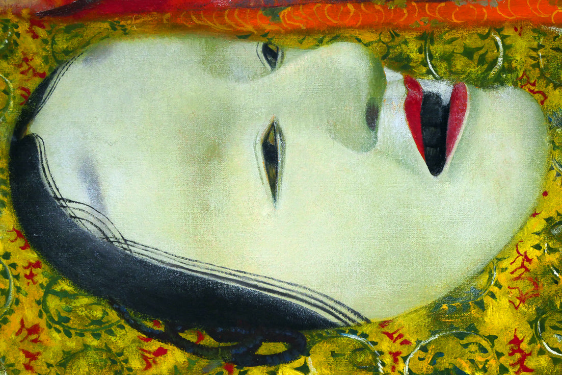 奥谷博「能面」油絵・F5号 絵画買取・販売の小竹美術