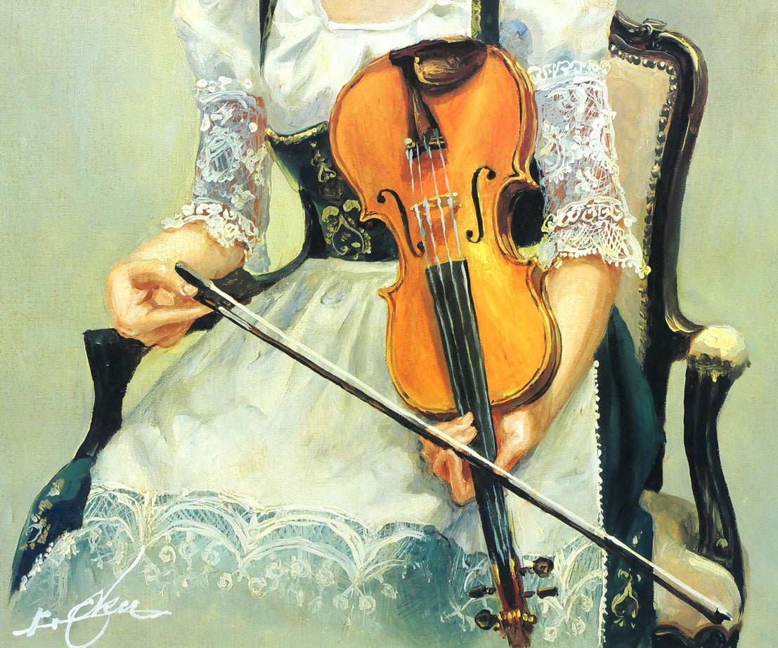 奥龍之介「バイオリンの少女」特製美術画・8号 絵画買取・販売の小竹美術