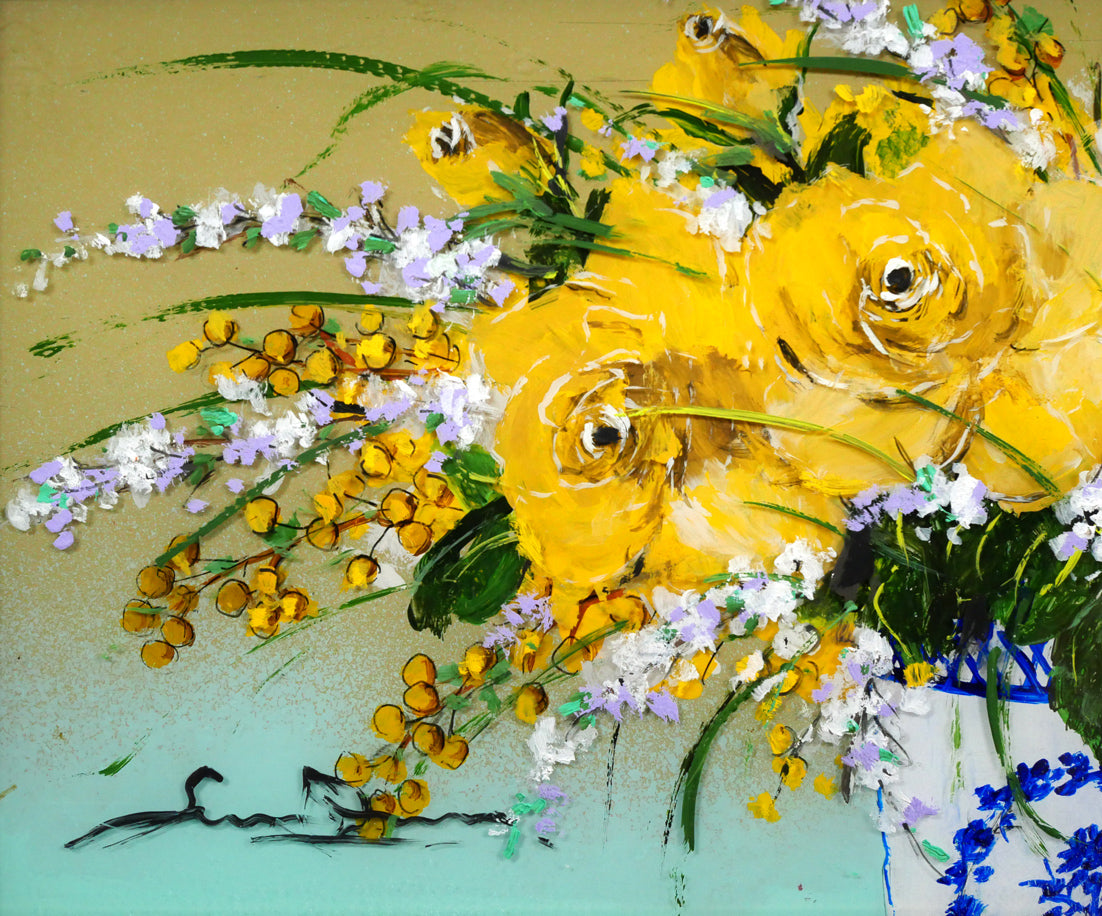大野剛正「ほのかな香り（黄色い花）」アクラス画（油彩）・5号 絵画