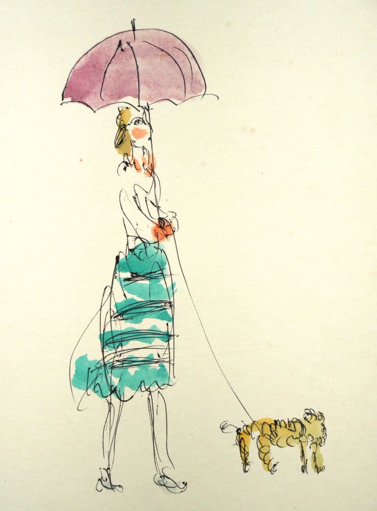 小野州一「犬と婦人」水彩画・色紙 絵画買取・販売の小竹美術