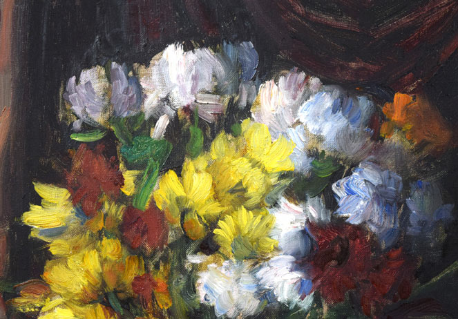 P バック「りんごと花の静物」油絵・変形20号 絵画買取・販売の小竹美術