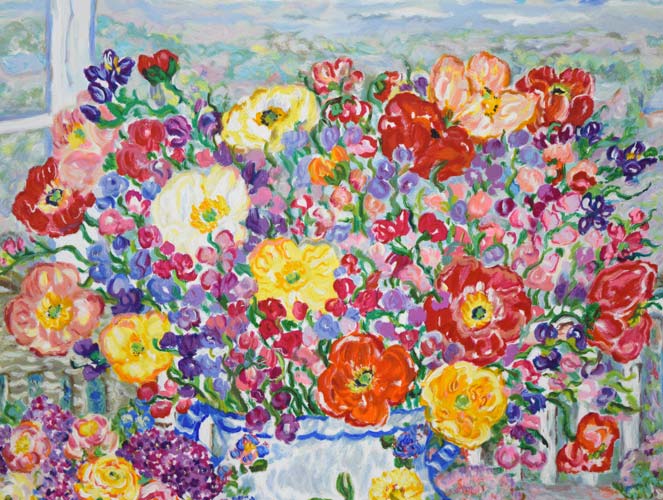 レスリー セイヤー（Leslie SAYOUR）「カラフルテーブル」シルク