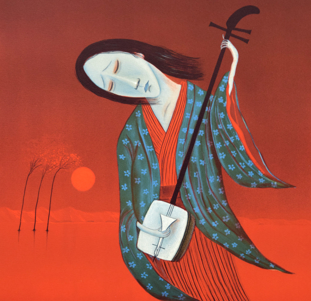 斎藤真一「津軽哀歌 赫い陽」リトグラフ 絵画買取・販売の小竹美術