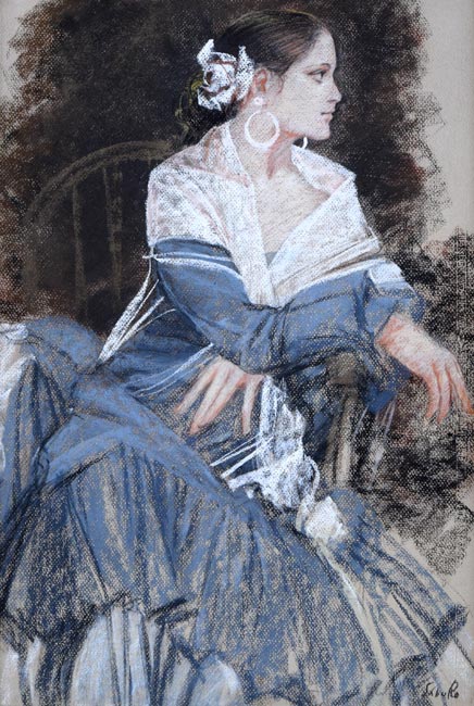 斎藤三郎「セビリアの娘」パステル画・10号 絵画買取・販売の小竹美術