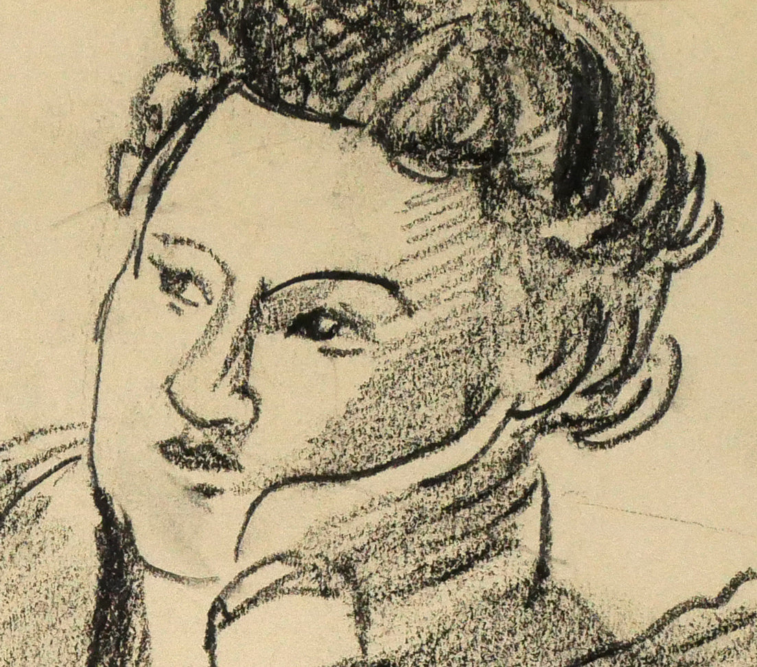 繁野三郎「女性像」コンテ画デッサン・5号 絵画買取・販売の小竹美術