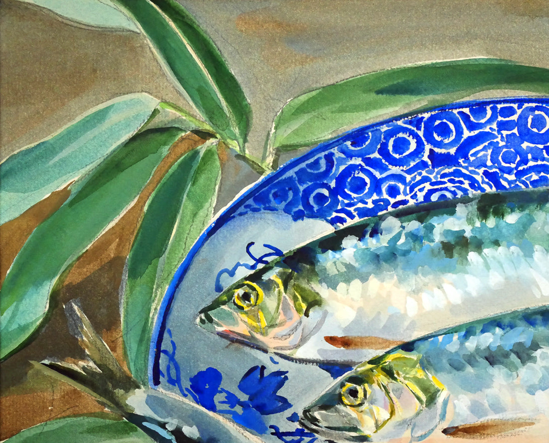 繁野三郎「春告魚（ニシン）」水彩画・8号 絵画買取・販売の小竹美術