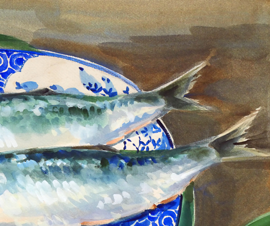 繁野三郎「春告魚（ニシン）」水彩画・8号 絵画買取・販売の小竹美術
