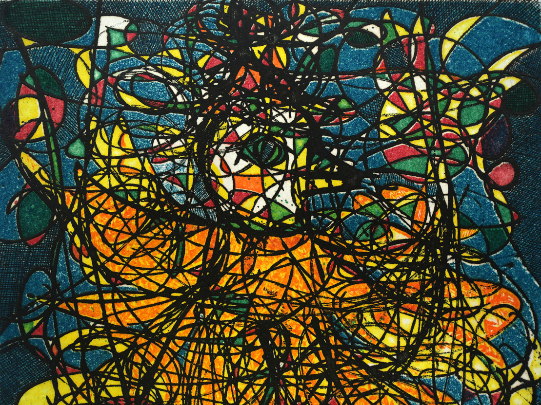 渋谷栄一「鳥とステンドグラス」銅版画 絵画買取・販売の小竹美術